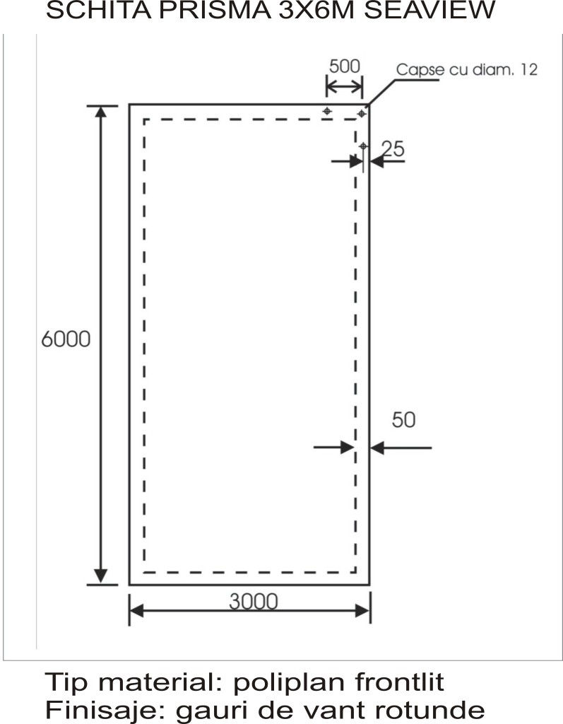Schita poliplan frontlit cu gauri vant - prisma 3x6m SWA